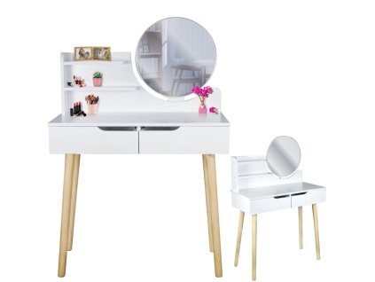 Toaletní stolek se zrcadlem Stylo SCANDI - bílý / světlý buk
