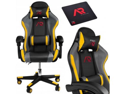 Herní křeslo židle ARAGON SD-1166 trikolóra černá/šedá/žlutá