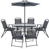 Zahradní sestava – stůl 130 cm, 6 skládacích židlí a slunečník 180 cm - grafitový