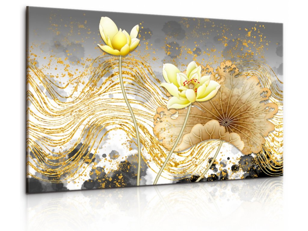 Obraz Květy ve zlatých tazích (Velikost 120x80 cm)