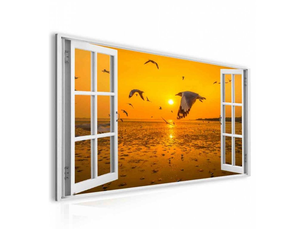 Obraz okno oranžový východ slunce (Velikost (šířka x výška) 120x80 cm)