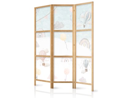 Japonský paraván s hravým motivem pastelových balónků a hvězd – veselý a optimistický doplněk do interiéru
