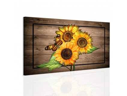 Obraz slunečnice na dřevě (Velikost 90x60 cm)