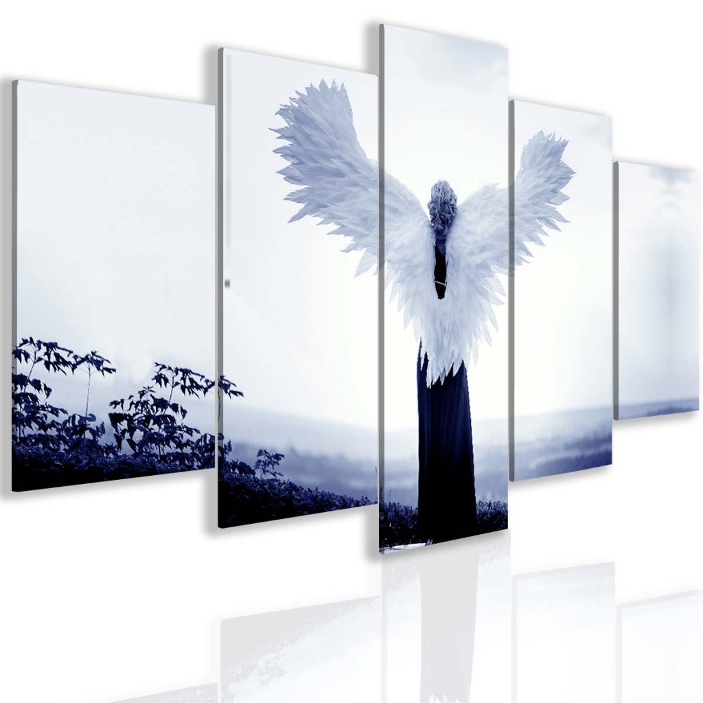 Pětidílný tmavě modrý andělský obraz Velikost: 100x50 cm