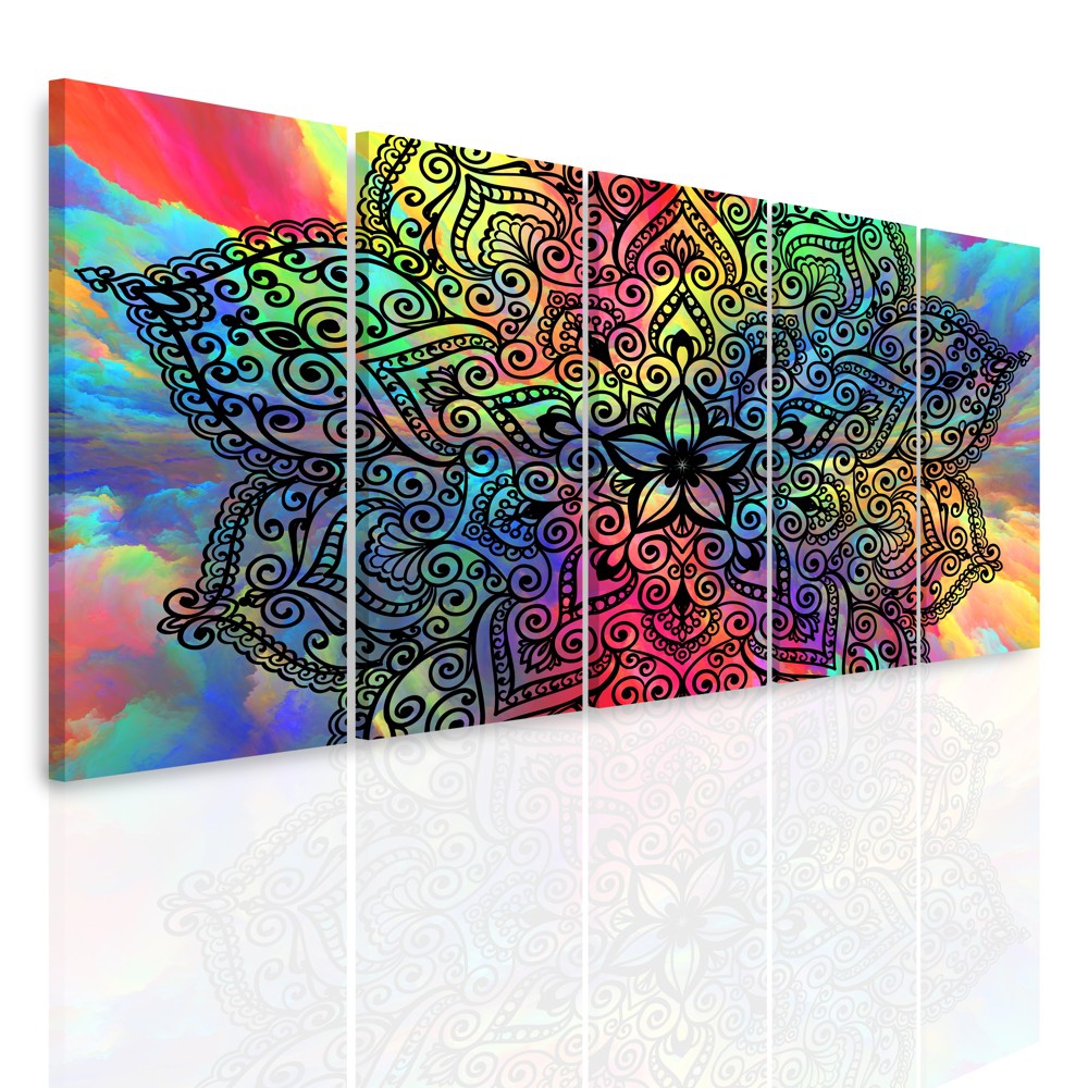 Vícedílný obraz - Mandala na barevných oblacích Velikost: 150x60 cm