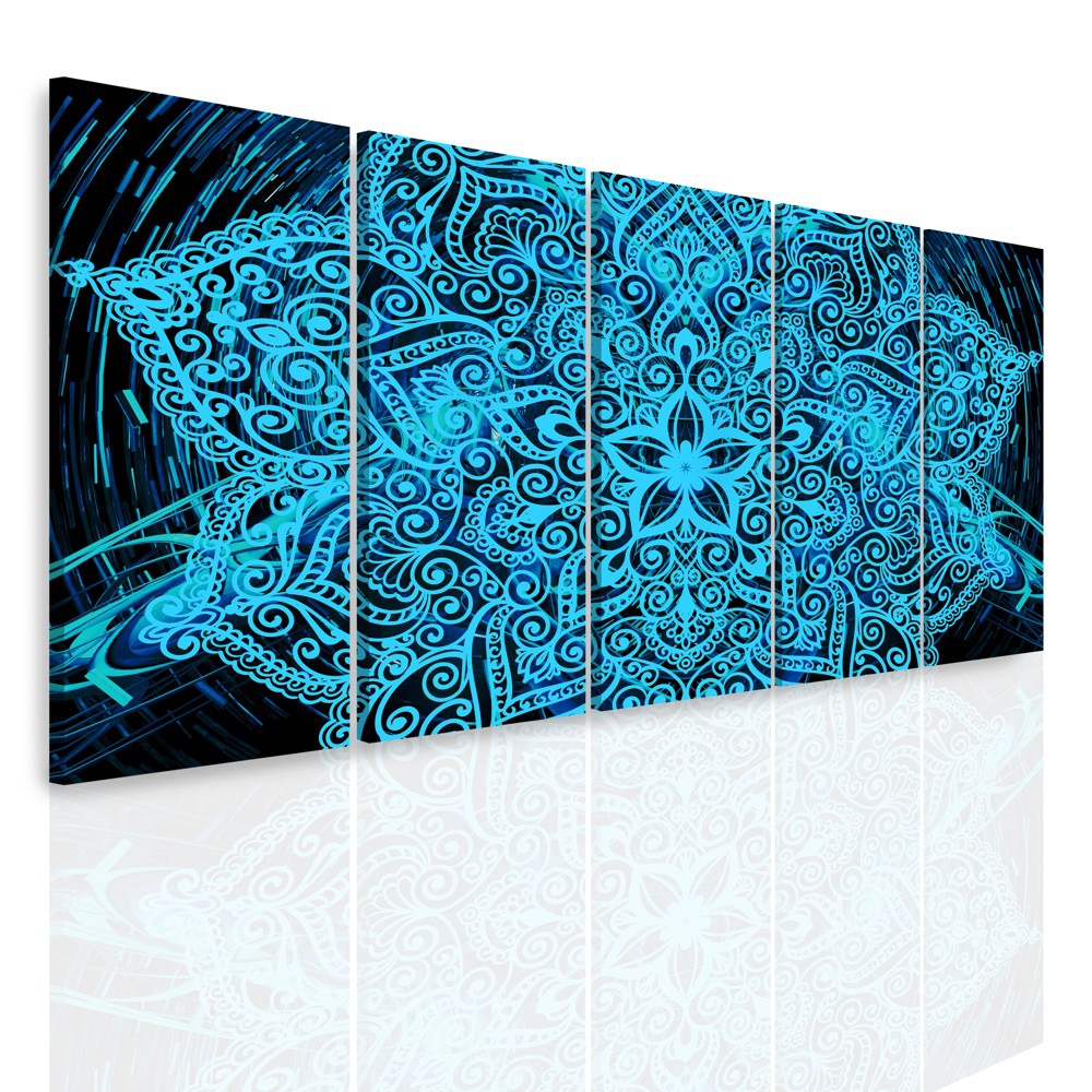 Vícedílný obraz - Modrá mandala v prostoru Velikost: 150x60 cm
