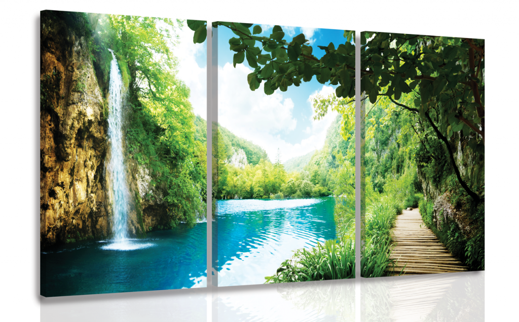 Vícedílný obraz - Vodopád u řeky Velikost: 150x100 cm