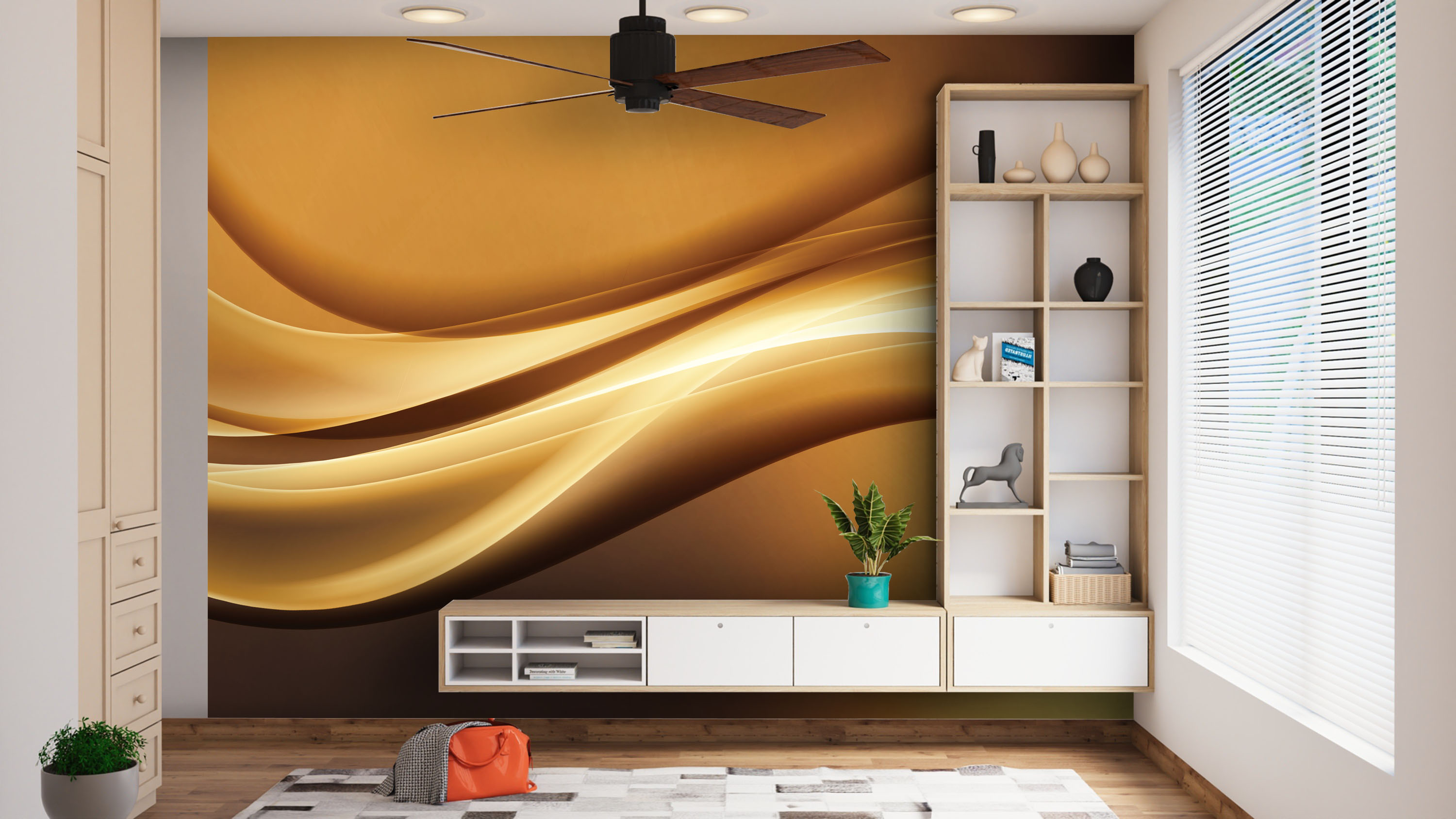 Abstraktní tapeta zlatá vlna Vel (šířka x výška): 360 x 260 cm