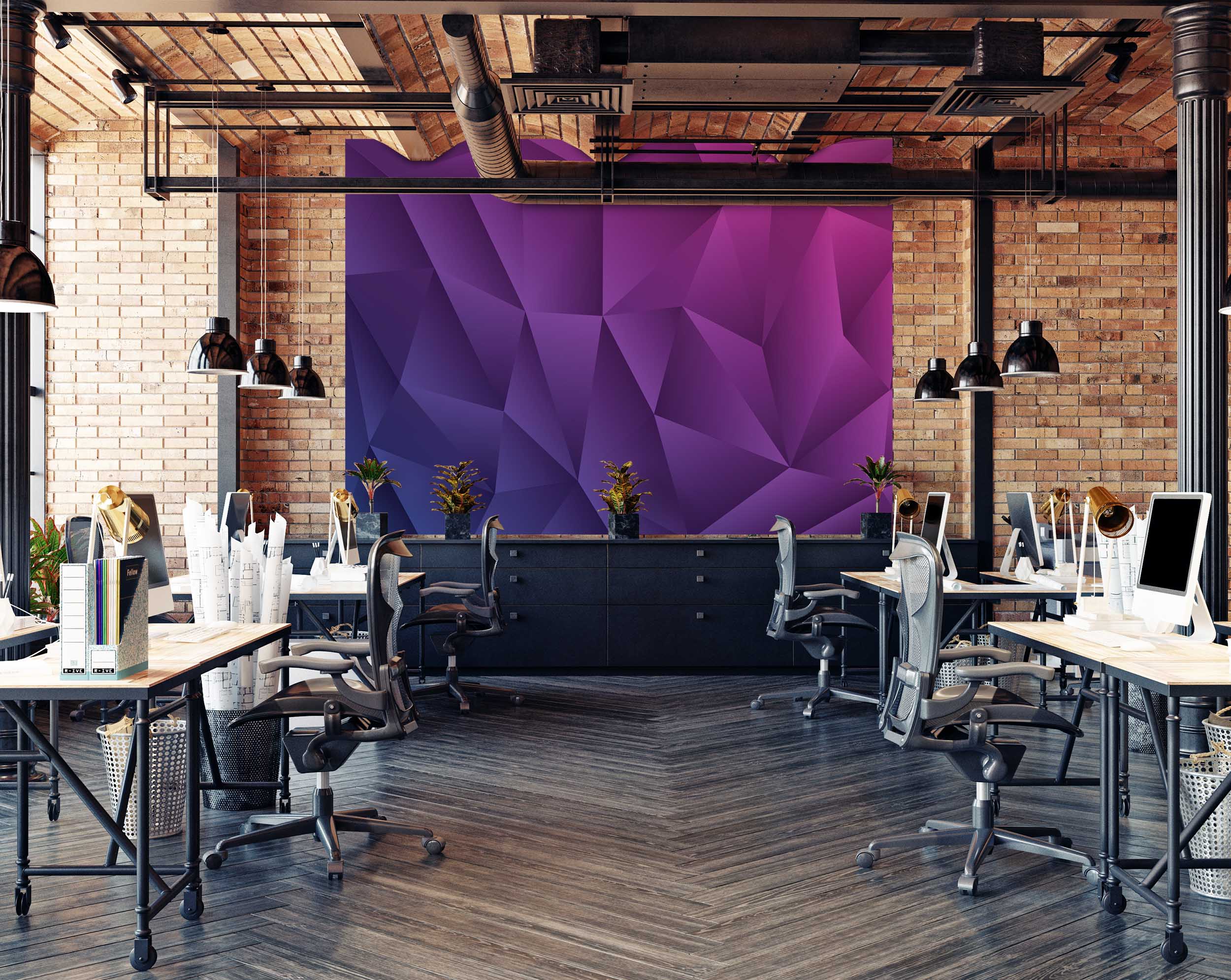 Tapeta 3D fialové trojúhelníky Vel (šířka x výška): 216 x 140 cm