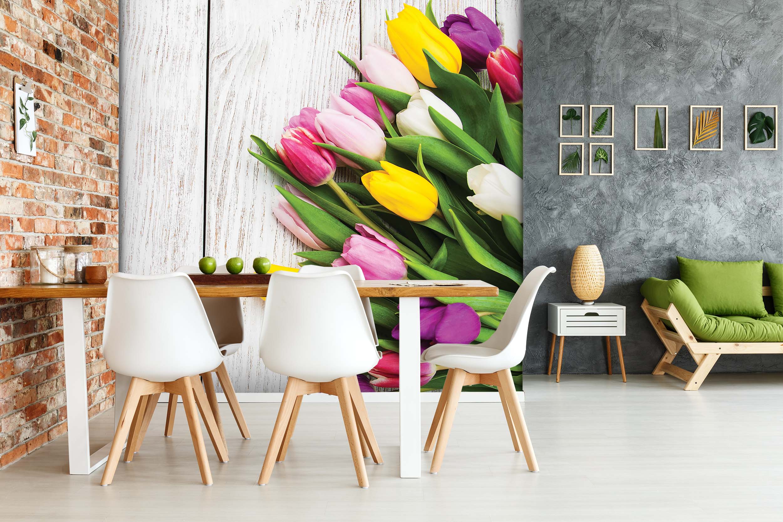 Tapeta Tulipány a dřevo Vel (šířka x výška): 360 x 260 cm