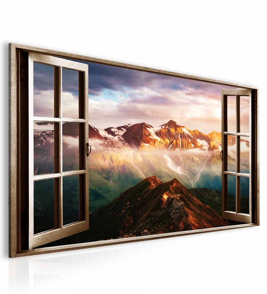 Obraz okno rakouské Alpy hnědé Velikost (šířka x výška): 90x60 cm