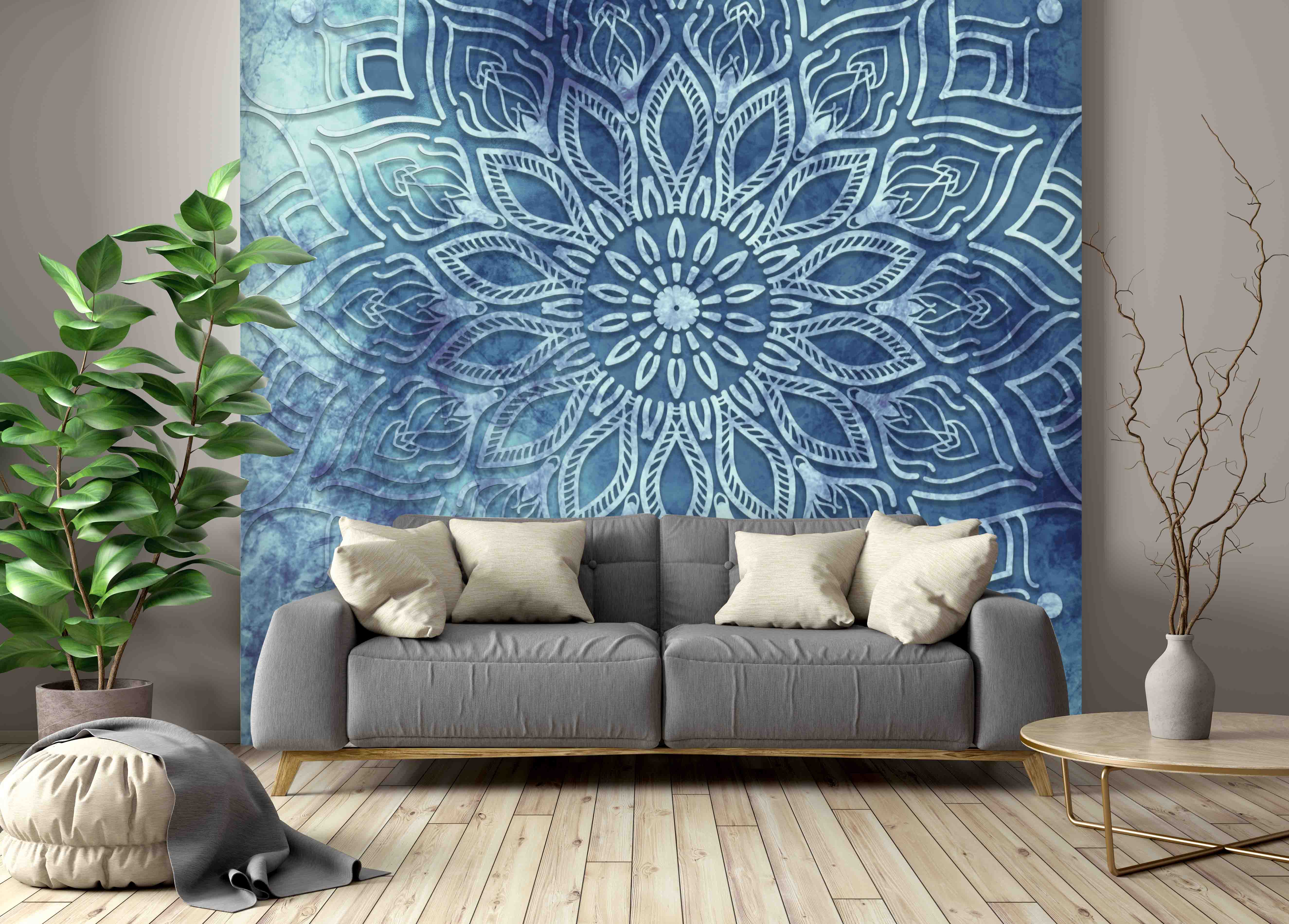 Tapeta na zeď Mandala modrá Vel (šířka x výška): 144 x 105 cm