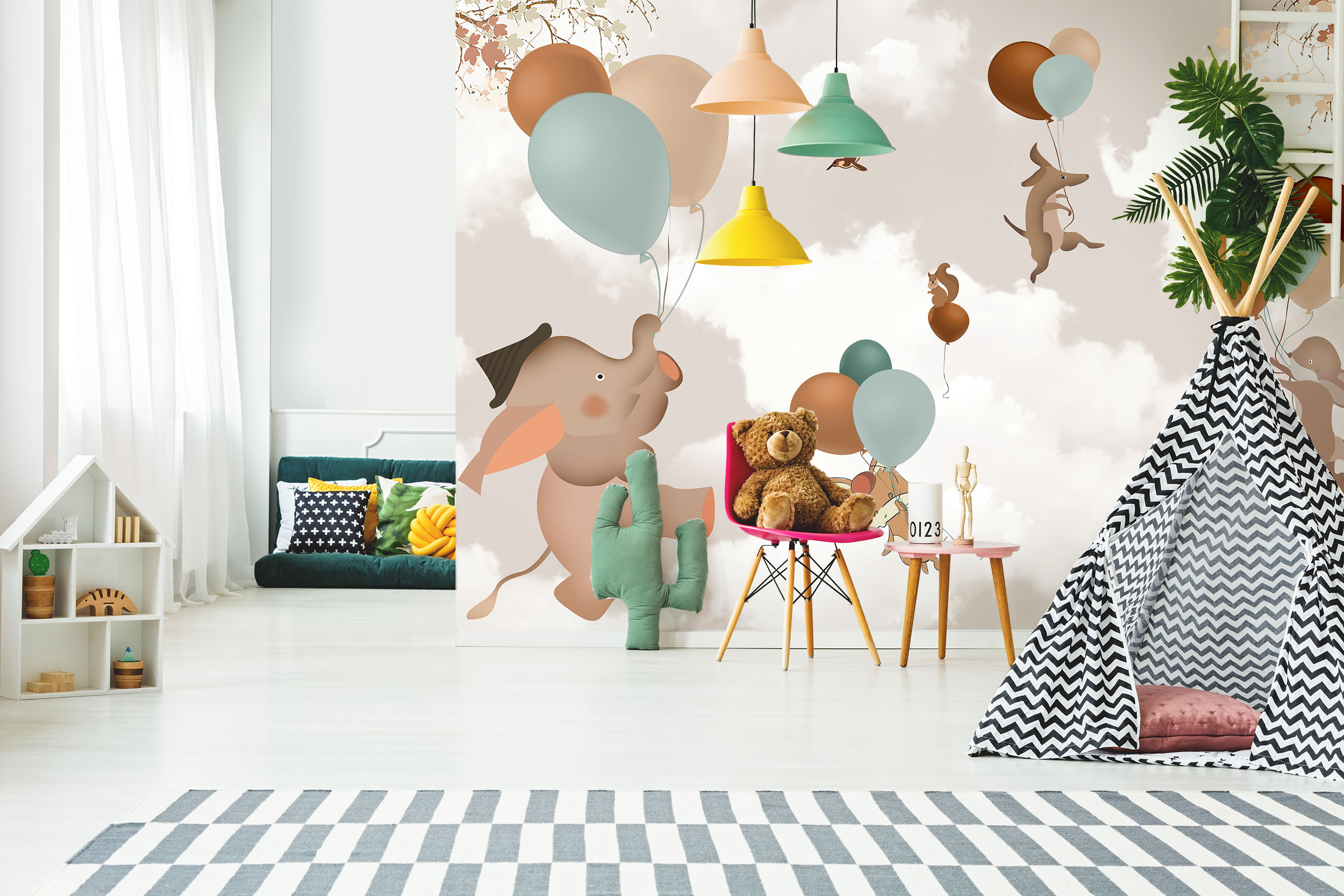 Dětská tapeta Zvířátka a balónky Vel (šířka x výška): 288 x 200 cm
