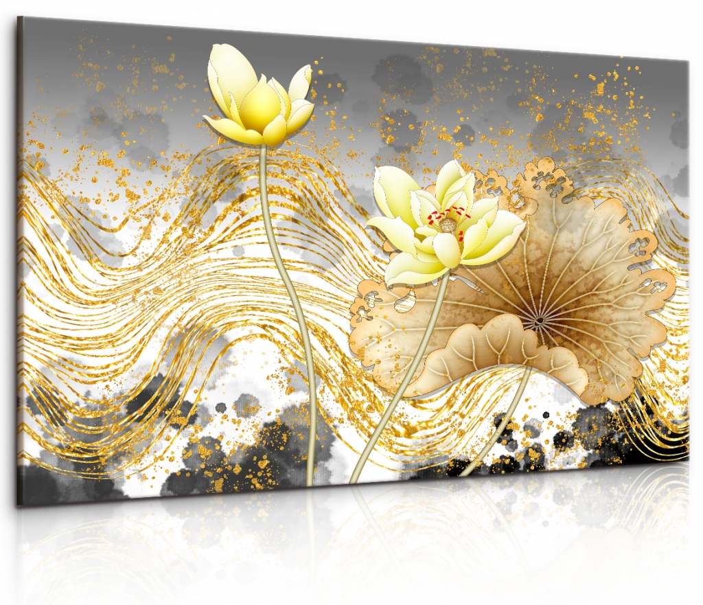 Obraz Květy ve zlatých tazích Velikost: 90x60 cm