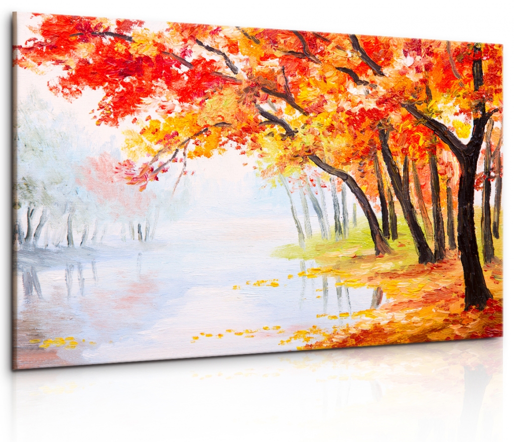 Obraz malebný podzimní les u jezera Velikost: 120x80 cm
