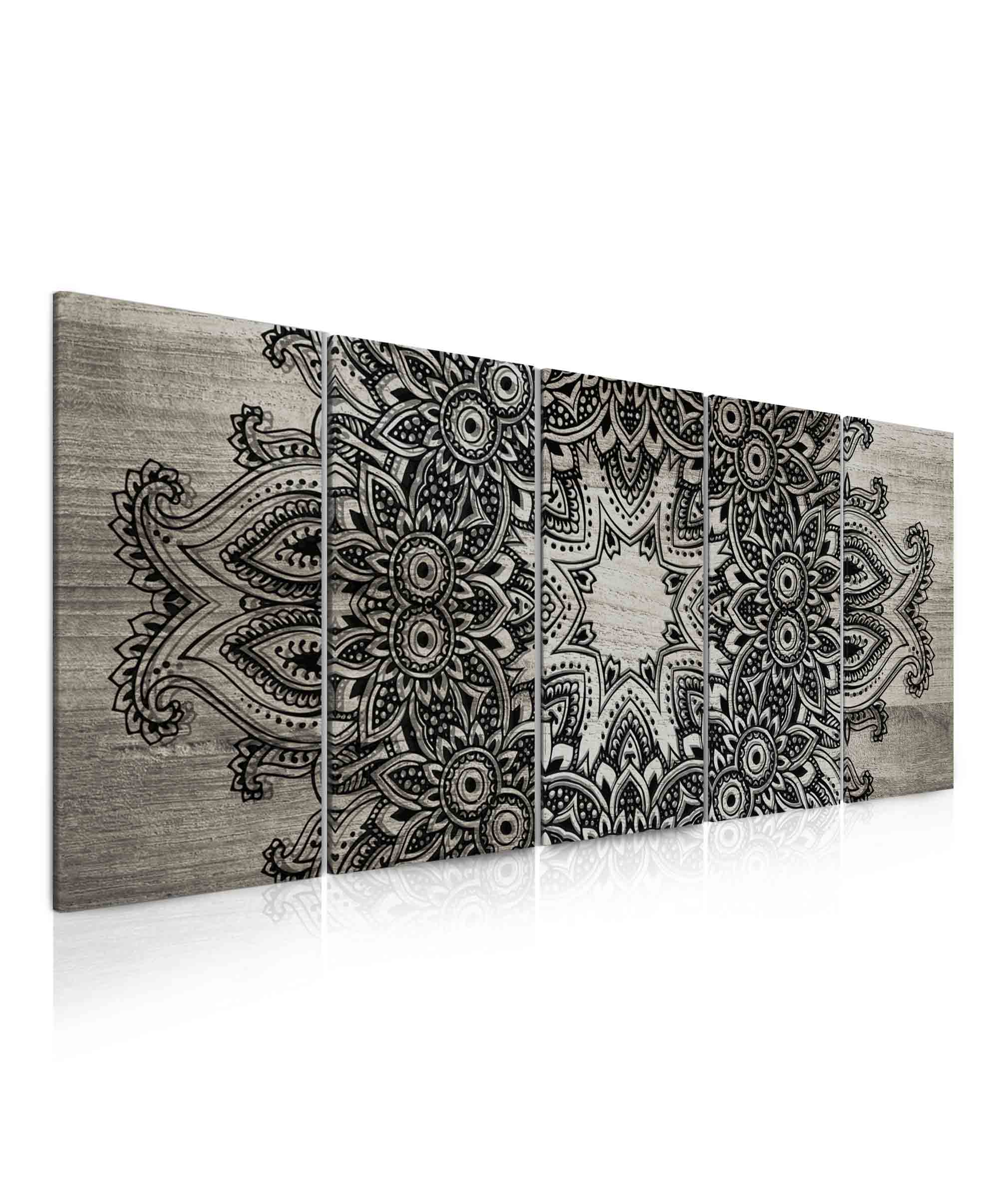 Obraz mandala černá krajka a dřevo Velikost: 150x60 cm