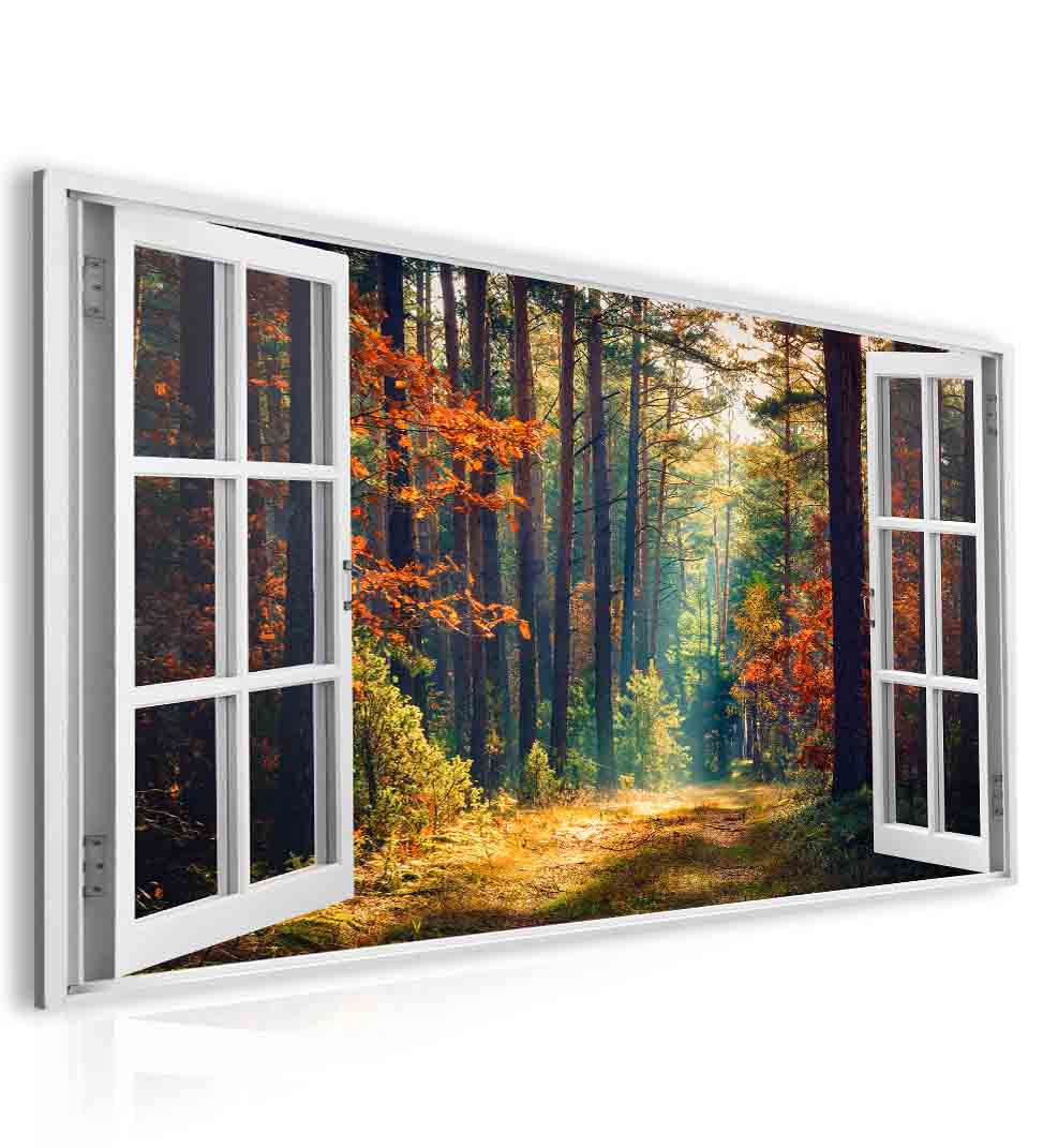 Obraz okno les plný barev Velikost: 120x80 cm