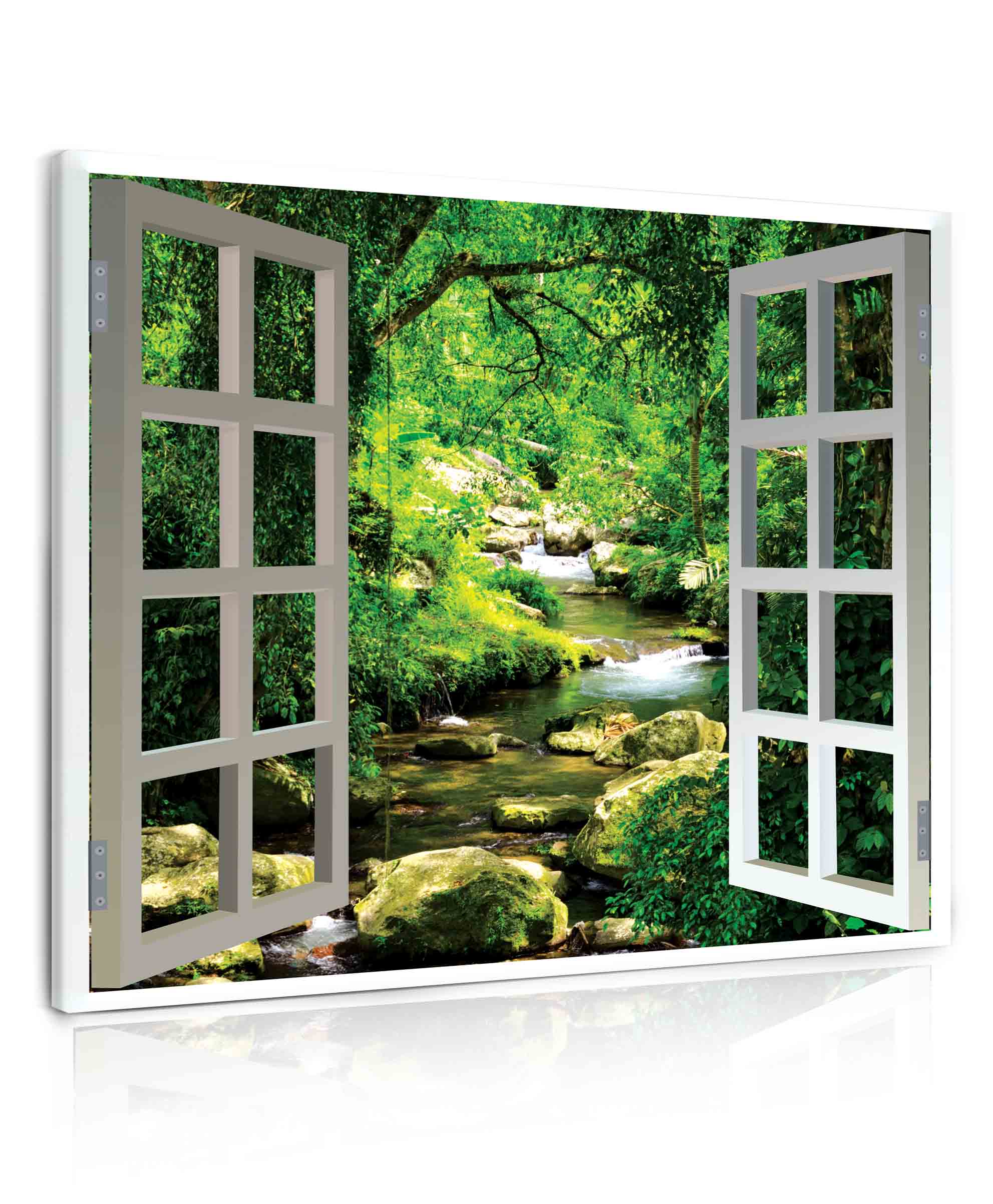 Obraz okno lesní říčka Velikost: 100x80 cm