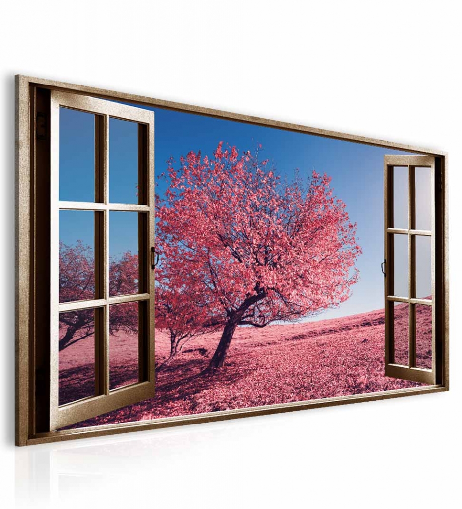 Obraz okno růžový strom Velikost (šířka x výška): 90x60 cm