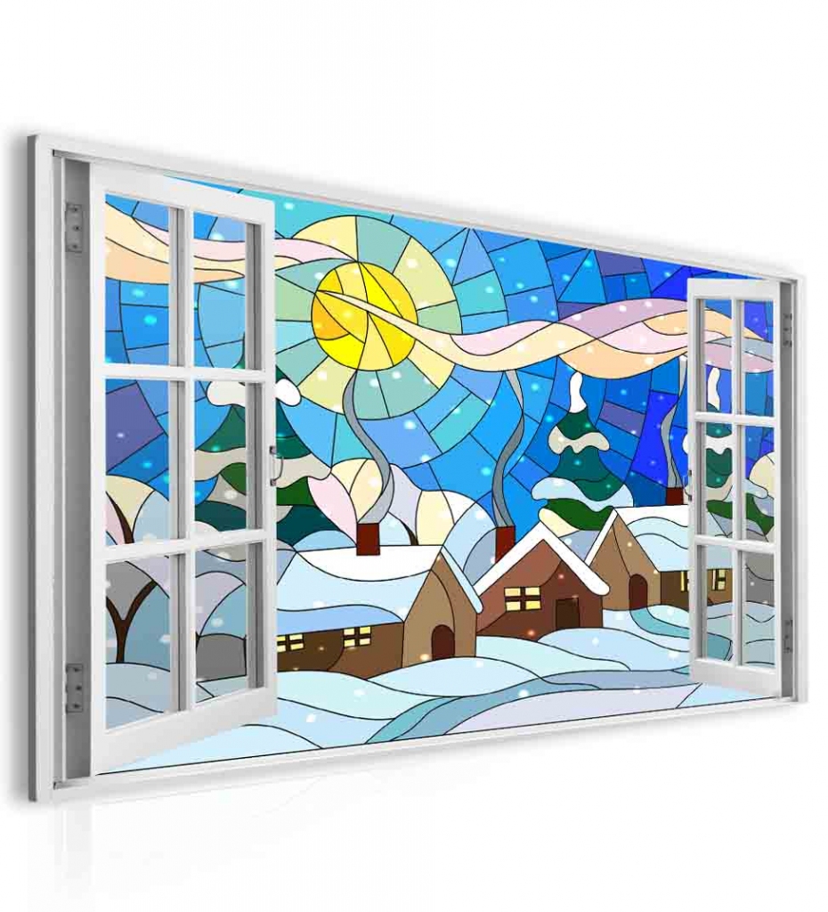 Obraz okno zimní vitráž Velikost (šířka x výška): 120x80 cm