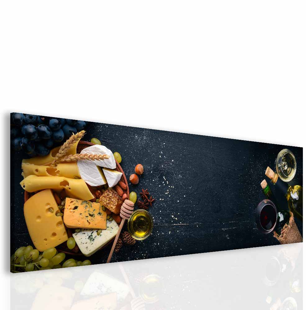 Obraz víno a sýry Velikost: 150x50 cm
