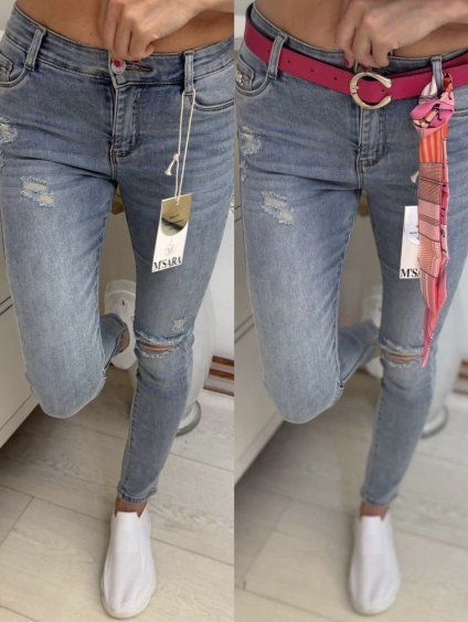 PRUŽNÉ DŽÍNY BELLA s páskem