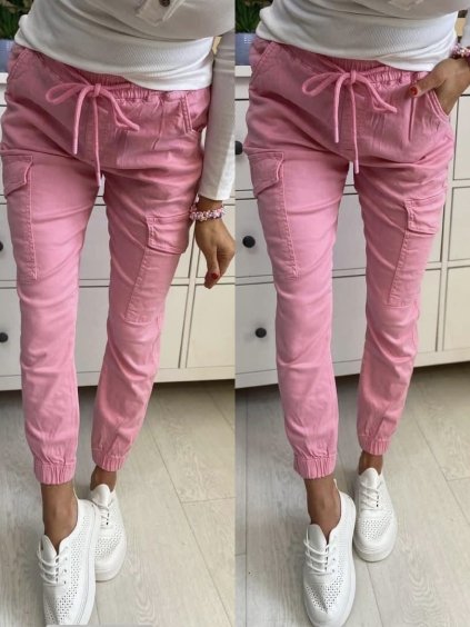 Pružné džínové kalhoty M-SARA – růžové kapsáče