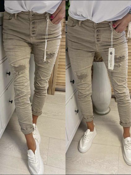 DŽÍNY BEGIE S KNOFLÍKY- stylovyeshop