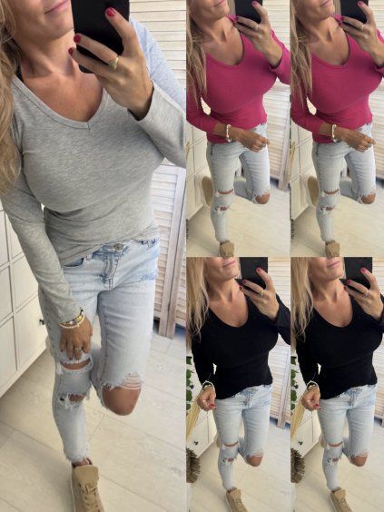 ŽEBROVANÉ TRIKO S VÝSTŘIHEM DO „V“