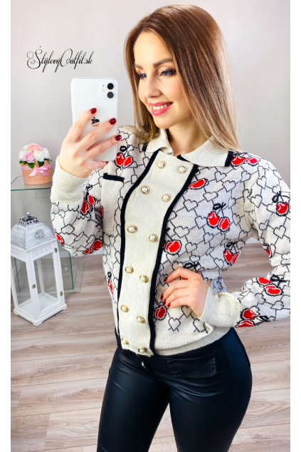 Luxusný vzorovaný svetrík ROYAL DREAM ❤ Crema