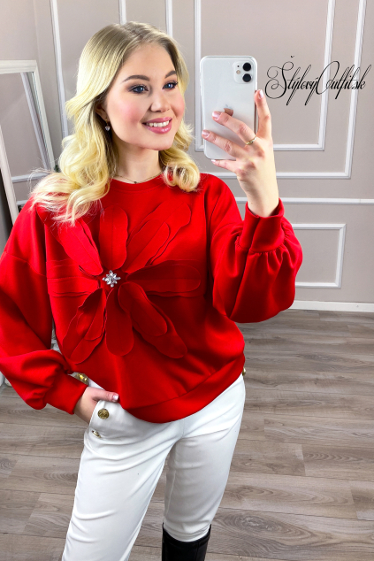 Hebká oversize mikina ONE CRYSTAL Flower ❤ Red