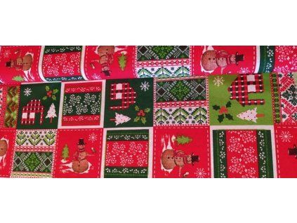 Dekorační látka patchwork sněhuláci a domečky