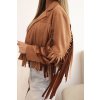 Dámska semišová bunda s strapcami khaki (Rozmer universal, Farba Hnedožltý)
