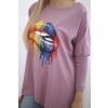 Blúzka oversize s potlačou dúhových pier farba ťavy (Rozmer universal, Farba Camel)