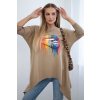 Blúzka oversize s potlačou dúhových pier farba ťavy (Rozmer universal, Farba Camel)