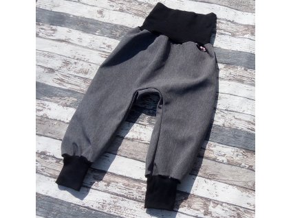 Softshellové kalhoty Yháček, zimní, šedé žíhané/černá, DOPRODEJ
