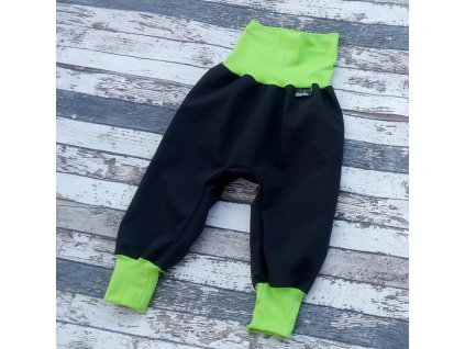 Softshellové kalhoty Yháček, letní, černá/zelená, DOPRODEJ