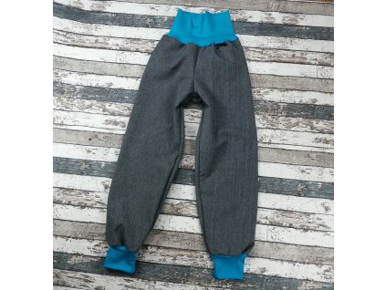 Softshellové kalhoty Yháček, zimní, žíhané, šedá/tyrkys, vel. 74