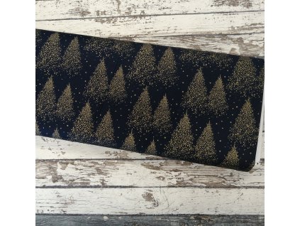 Plátno, vánoční zlatotisk, stromečky na navy