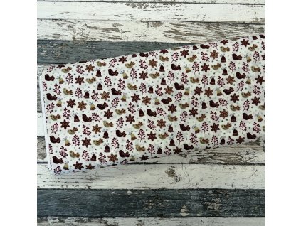 Plátno, vánoční zlatotisk, motivy na ecru