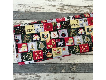 Plátno, vánoční zlatotisk, adventní kalendář