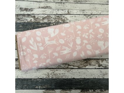Plátno lesní vzory růžové