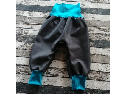 Softshellové kalhoty Yháček, podzim, šedá/tyrkys, POSLEDNÍ KUSY