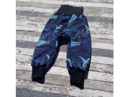 Zimní softshellové kalhoty Yháček, dinosauři na navy, vel. 86