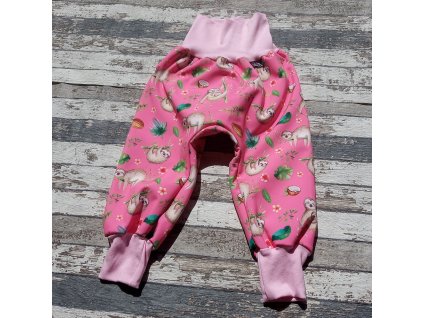 Zimní softshellové kalhoty Yháček, lenochodi na růžové/růžová