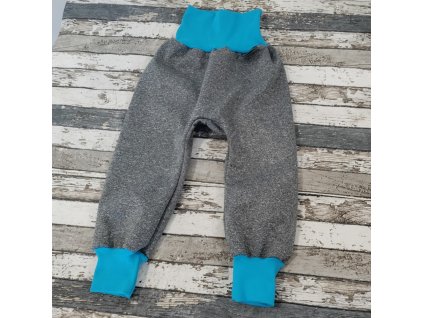Softshellové kalhoty Yháček, zimní, tmavě šedý melír/tyrkys, vel. 80