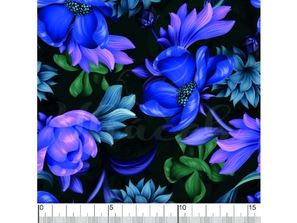 YH2021 60 modre květy  vod pravítko