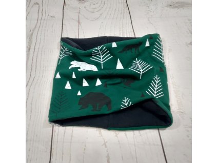 Nákrčník Yháček, lesní zvěř na temně zelené, flís