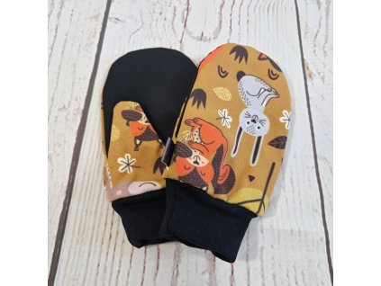 Softshellové rukavice s merinem, Lesní zvířátka okr