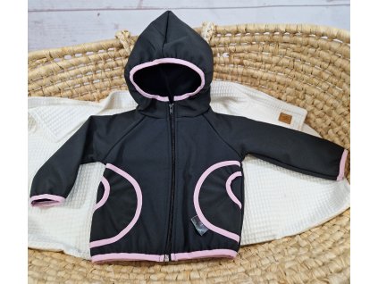 Softshellová bunda Yháček, zimní, černá/světle růžová